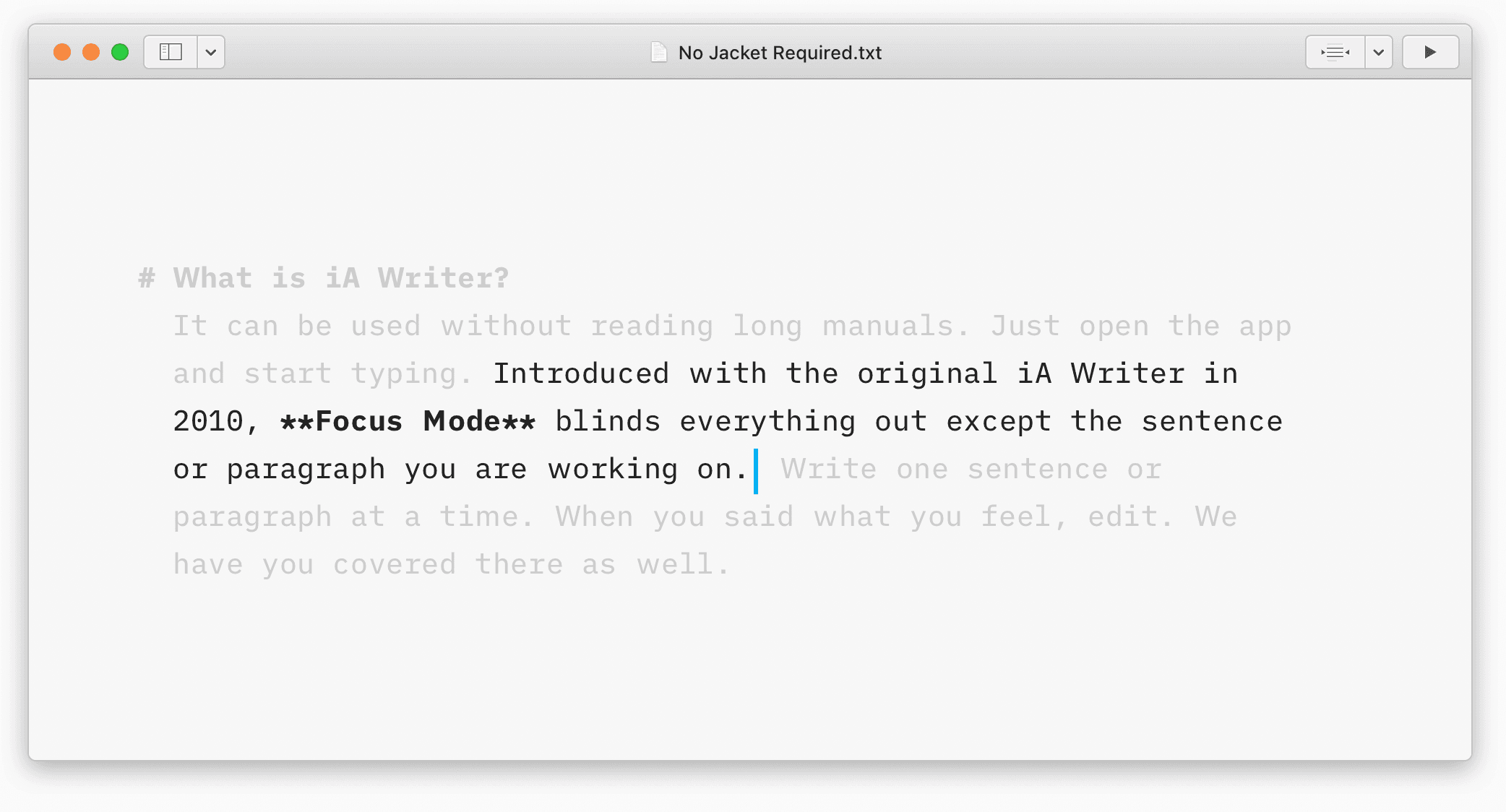 A screenshot of the iA Writer app on Mac.